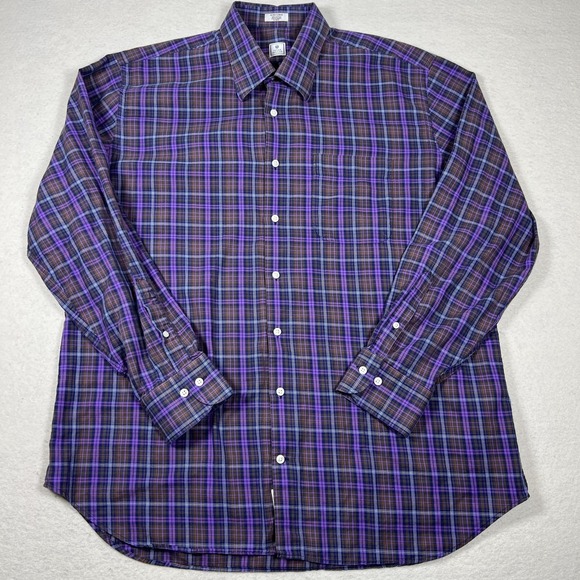 Peter Millar Shirt Mens XL Purple Brown Plaid Button Front Long Sleeve Cotton - Picture 2 of 8